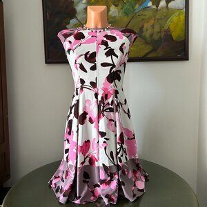 Maggy London White A-Line Dress w/ Pink and Purple Floral Pattern